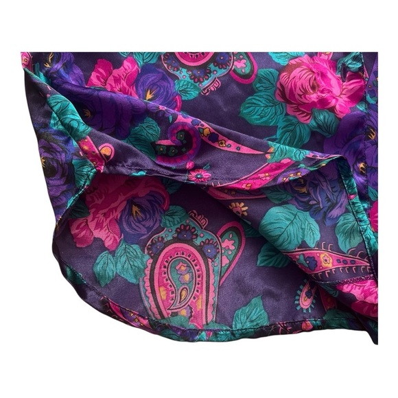 Jo Intimates casual purple floral pajama top Medium short sleeve button down - Picture 7 of 13